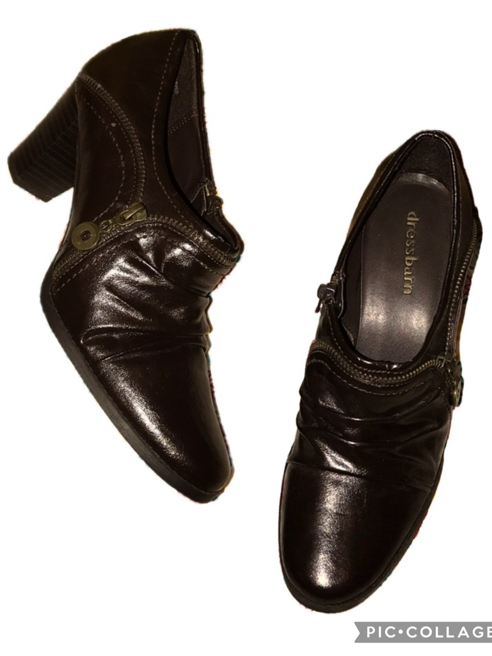 Vintage Dress Barn Autumn Brown Ruched Zipper Detail Slip On Heeled Booties